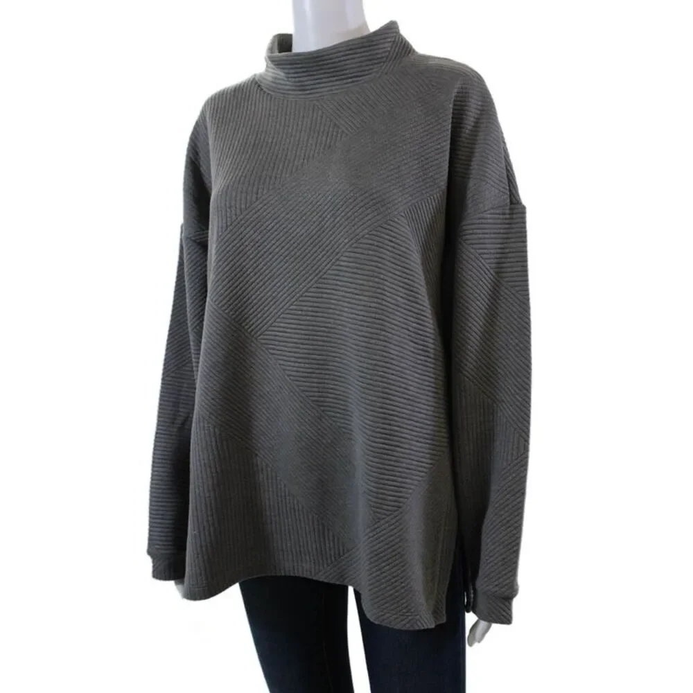 Tribal Womens Long Sleeves Turtleneck Sweater Charcoal Gray Size Large